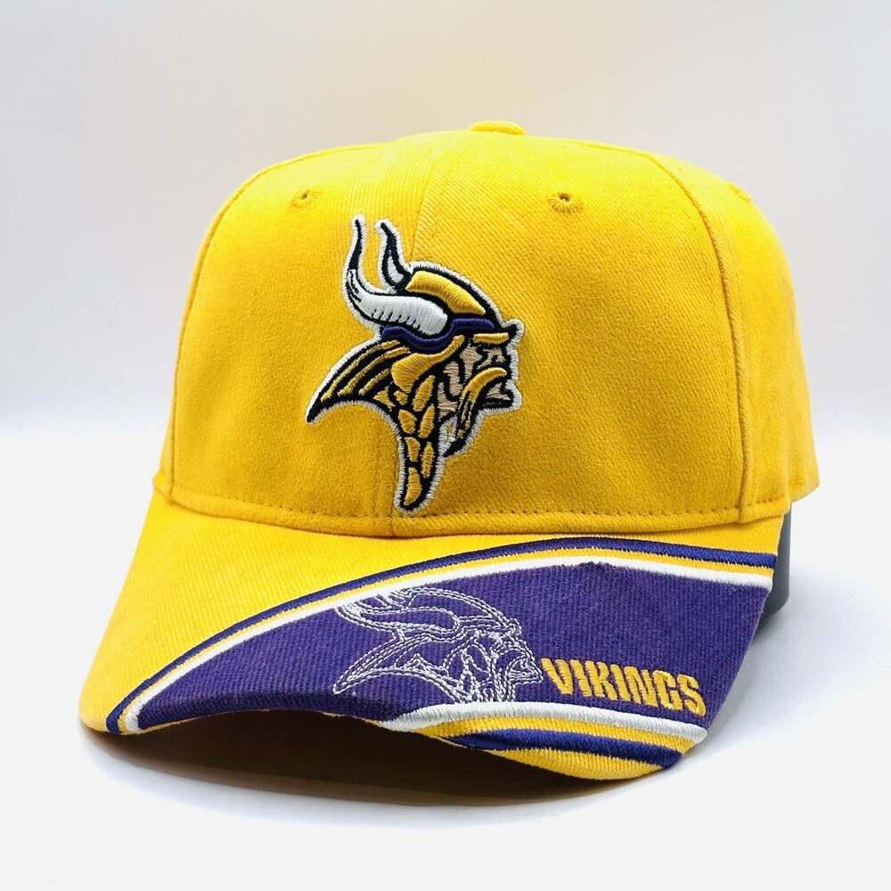 VINTAGE Minnesota Vikings Strapback Hat NFL Y2K Logo Yellow